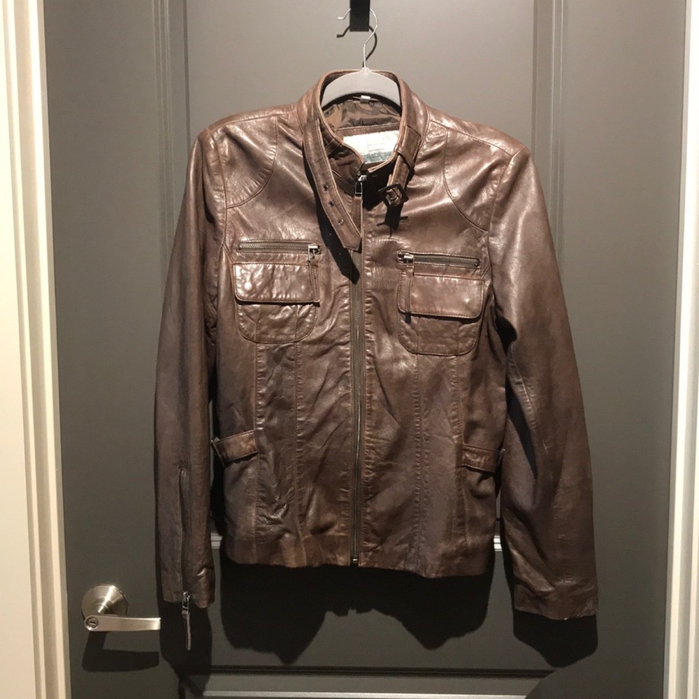 Brown lightly worn leather jacket